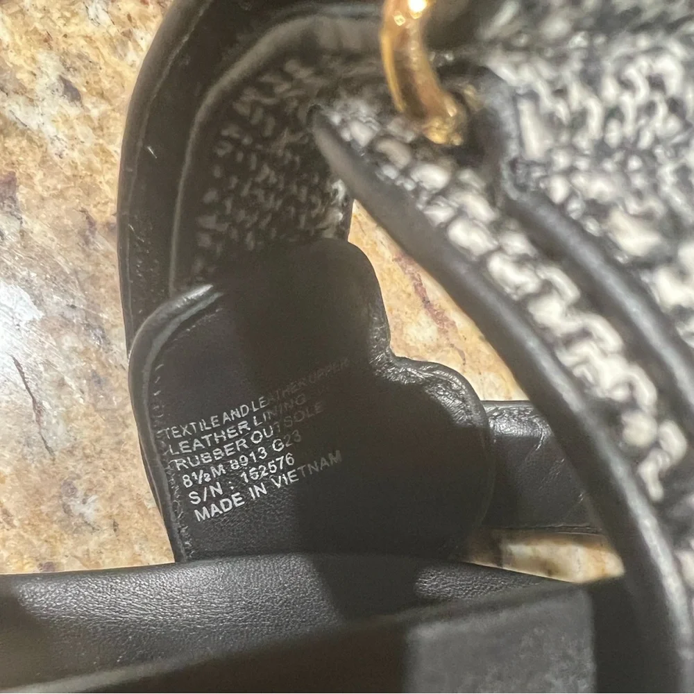 Tory Burch Kira Tweed Black White Pattern Slingback Sandals 8.5